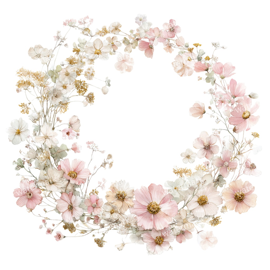 【商用利用可】ピンクフラワーフレーム(水彩花枠)クリップアート15点セット|高解像度・透過PNG|印刷OK|コラージュ・ジャンクジャーナル素材|即ダウンロード