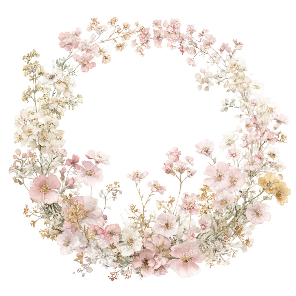 【商用利用可】ピンクフラワーフレーム(水彩花枠)クリップアート15点セット|高解像度・透過PNG|印刷OK|コラージュ・ジャンクジャーナル素材|即ダウンロード