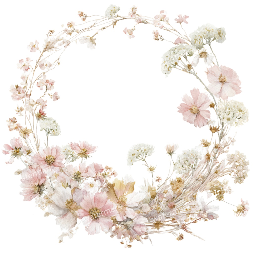 【商用利用可】ピンクフラワーフレーム(水彩花枠)クリップアート15点セット|高解像度・透過PNG|印刷OK|コラージュ・ジャンクジャーナル素材|即ダウンロード