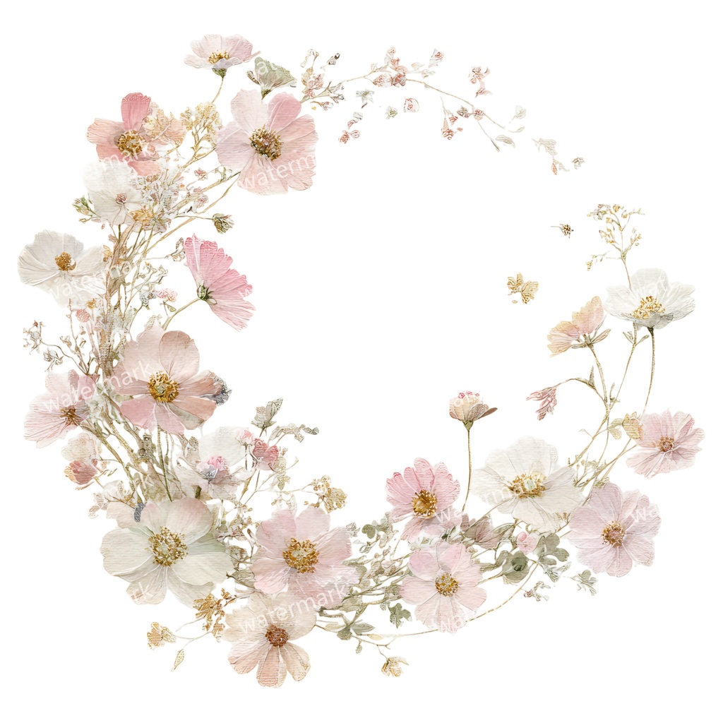 【商用利用可】ピンクフラワーフレーム(水彩花枠)クリップアート15点セット|高解像度・透過PNG|印刷OK|コラージュ・ジャンクジャーナル素材|即ダウンロード