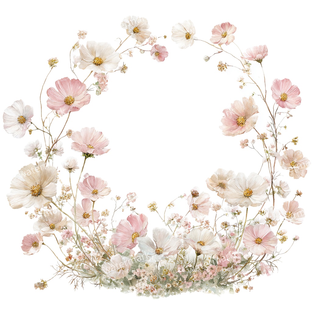 【商用利用可】ピンクフラワーフレーム(水彩花枠)クリップアート15点セット|高解像度・透過PNG|印刷OK|コラージュ・ジャンクジャーナル素材|即ダウンロード