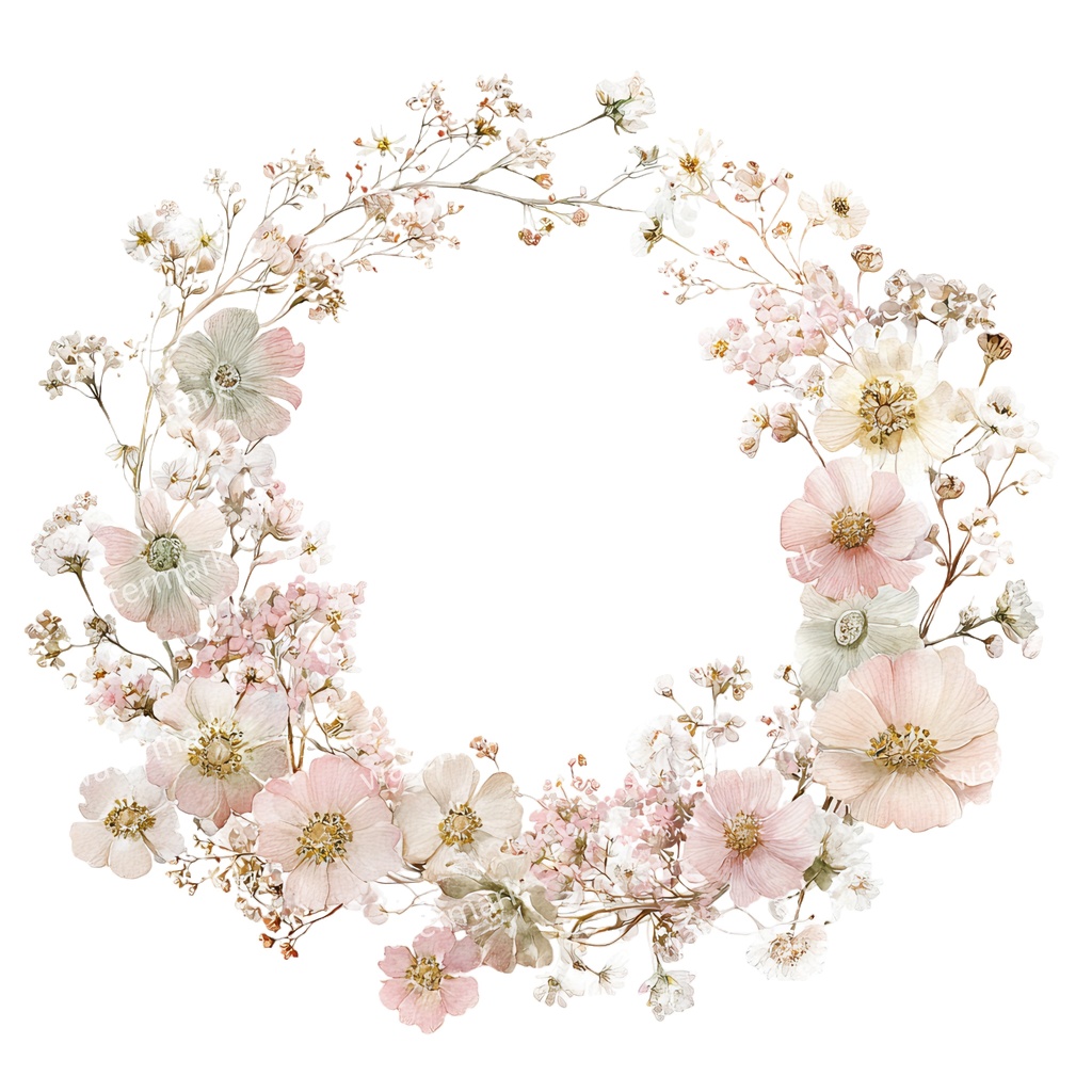 【商用利用可】ピンクフラワーフレーム(水彩花枠)クリップアート15点セット|高解像度・透過PNG|印刷OK|コラージュ・ジャンクジャーナル素材|即ダウンロード