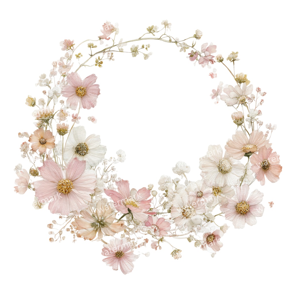 【商用利用可】ピンクフラワーフレーム(水彩花枠)クリップアート15点セット|高解像度・透過PNG|印刷OK|コラージュ・ジャンクジャーナル素材|即ダウンロード