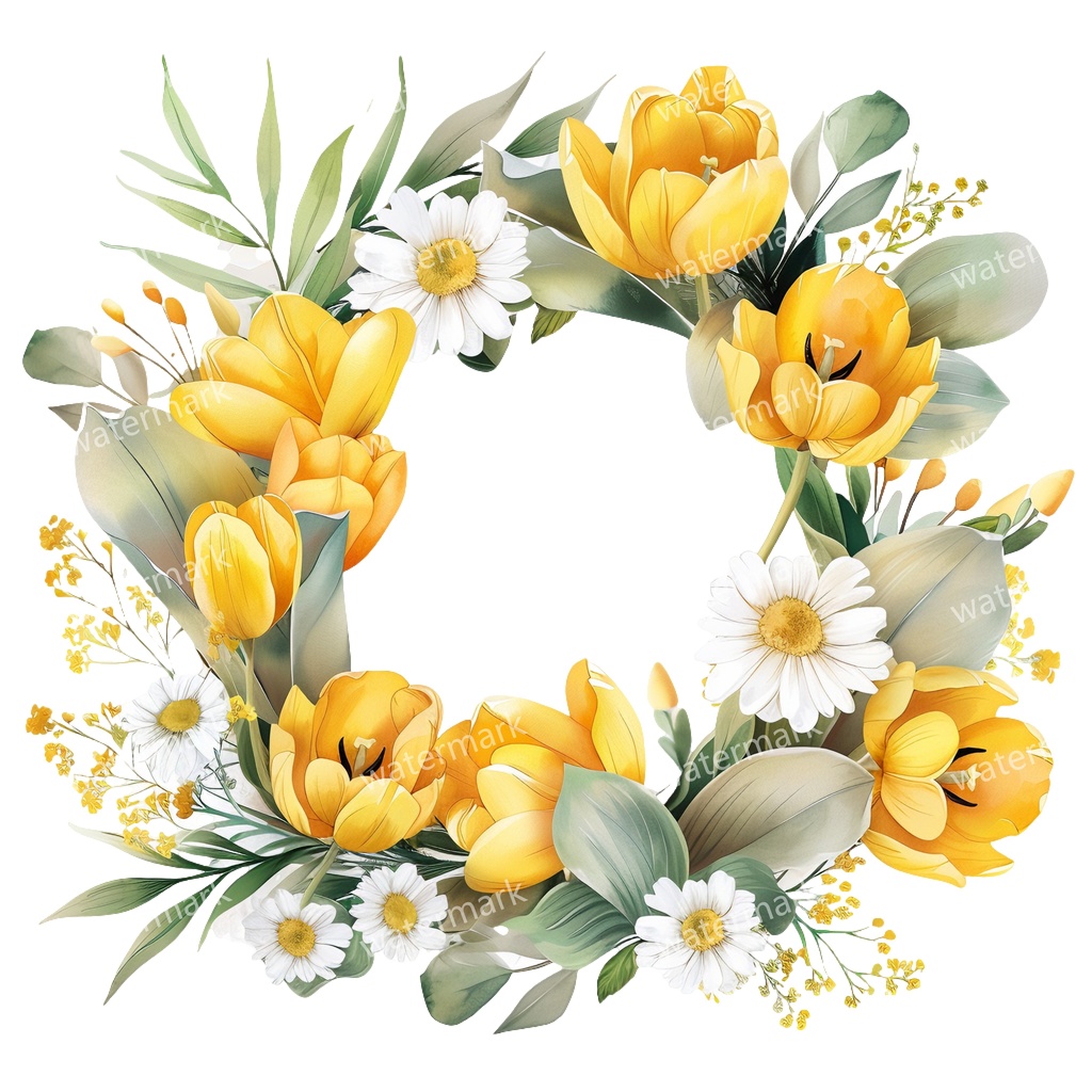 【商用利用可】イエローフラワーフレーム(水彩黄色の花枠)クリップアート20点セット|高解像度・透過PNG|印刷OK|コラージュ・ジャンクジャーナル素材|即ダウンロード