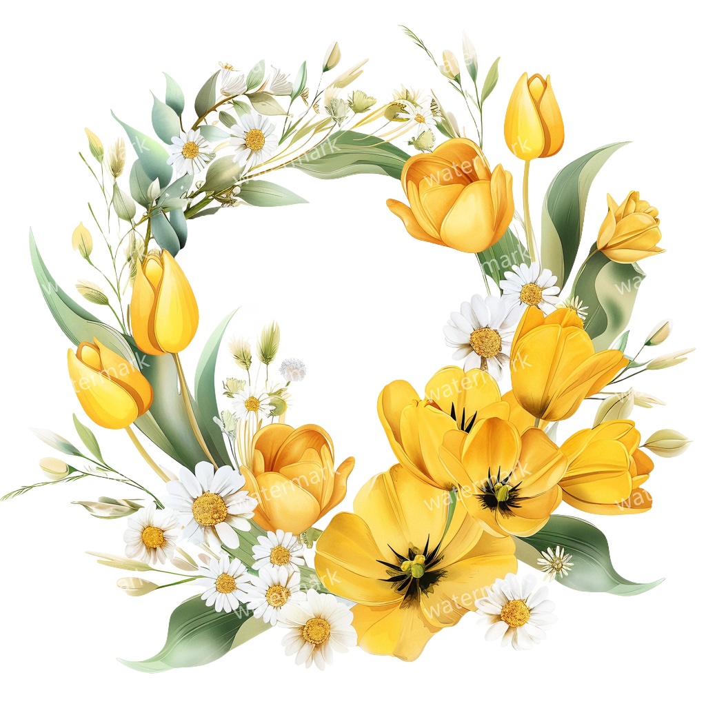 【商用利用可】イエローフラワーフレーム(水彩黄色の花枠)クリップアート20点セット|高解像度・透過PNG|印刷OK|コラージュ・ジャンクジャーナル素材|即ダウンロード