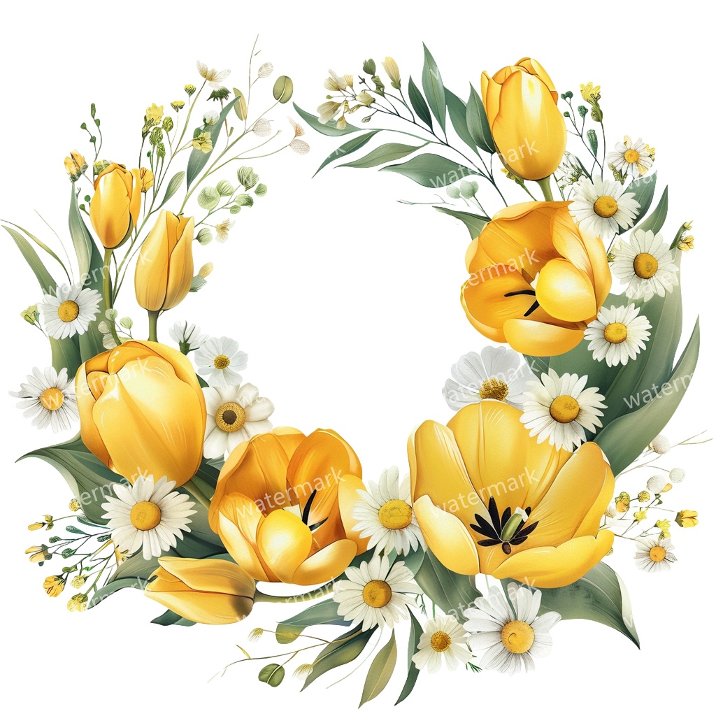 【商用利用可】イエローフラワーフレーム(水彩黄色の花枠)クリップアート20点セット|高解像度・透過PNG|印刷OK|コラージュ・ジャンクジャーナル素材|即ダウンロード