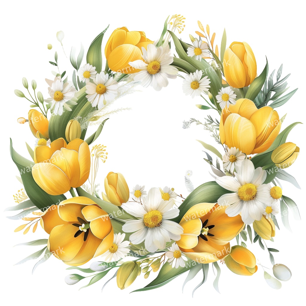 【商用利用可】イエローフラワーフレーム(水彩黄色の花枠)クリップアート20点セット|高解像度・透過PNG|印刷OK|コラージュ・ジャンクジャーナル素材|即ダウンロード