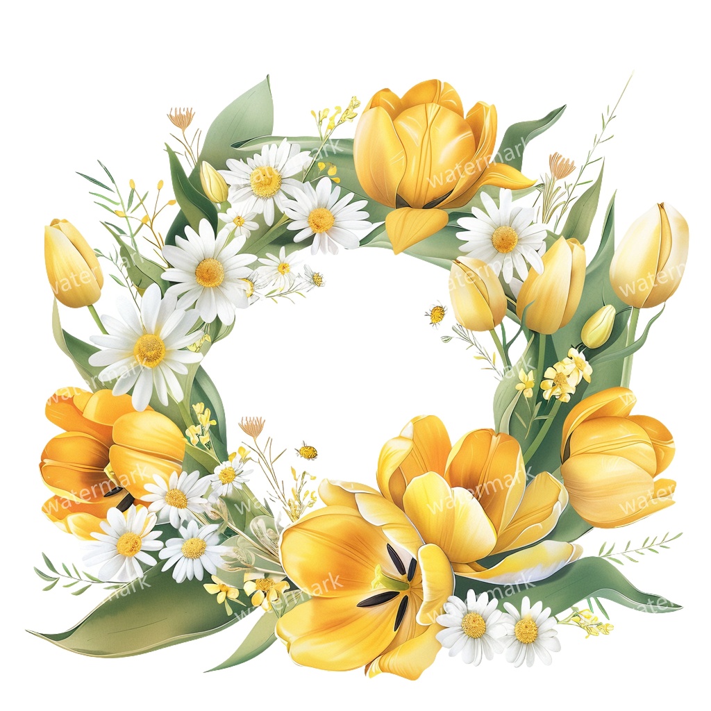 【商用利用可】イエローフラワーフレーム(水彩黄色の花枠)クリップアート20点セット|高解像度・透過PNG|印刷OK|コラージュ・ジャンクジャーナル素材|即ダウンロード