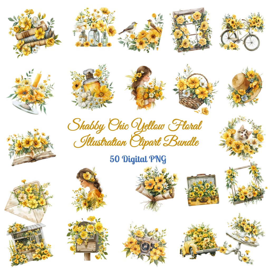 【商用利用可】エレガントフローラルクリップアート50点セット|高解像度・透過PNG|印刷OK|コラージュ・ジャンクジャーナル素材|即ダウンロード