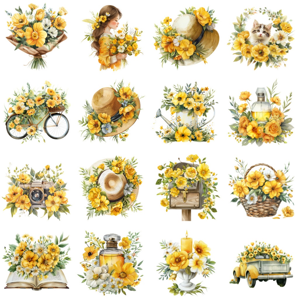 【商用利用可】エレガントフローラルクリップアート50点セット|高解像度・透過PNG|印刷OK|コラージュ・ジャンクジャーナル素材|即ダウンロード