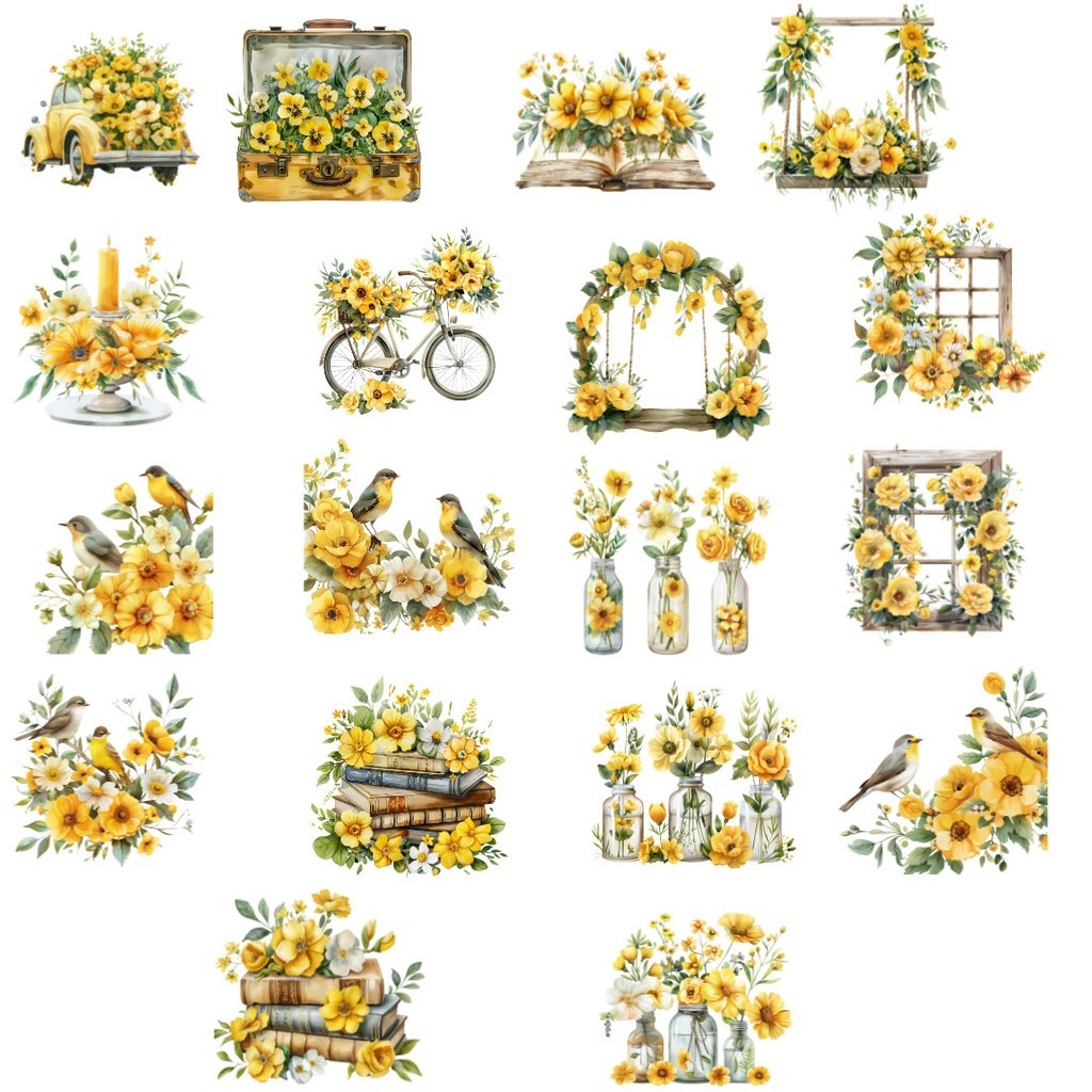 【商用利用可】エレガントフローラルクリップアート50点セット|高解像度・透過PNG|印刷OK|コラージュ・ジャンクジャーナル素材|即ダウンロード