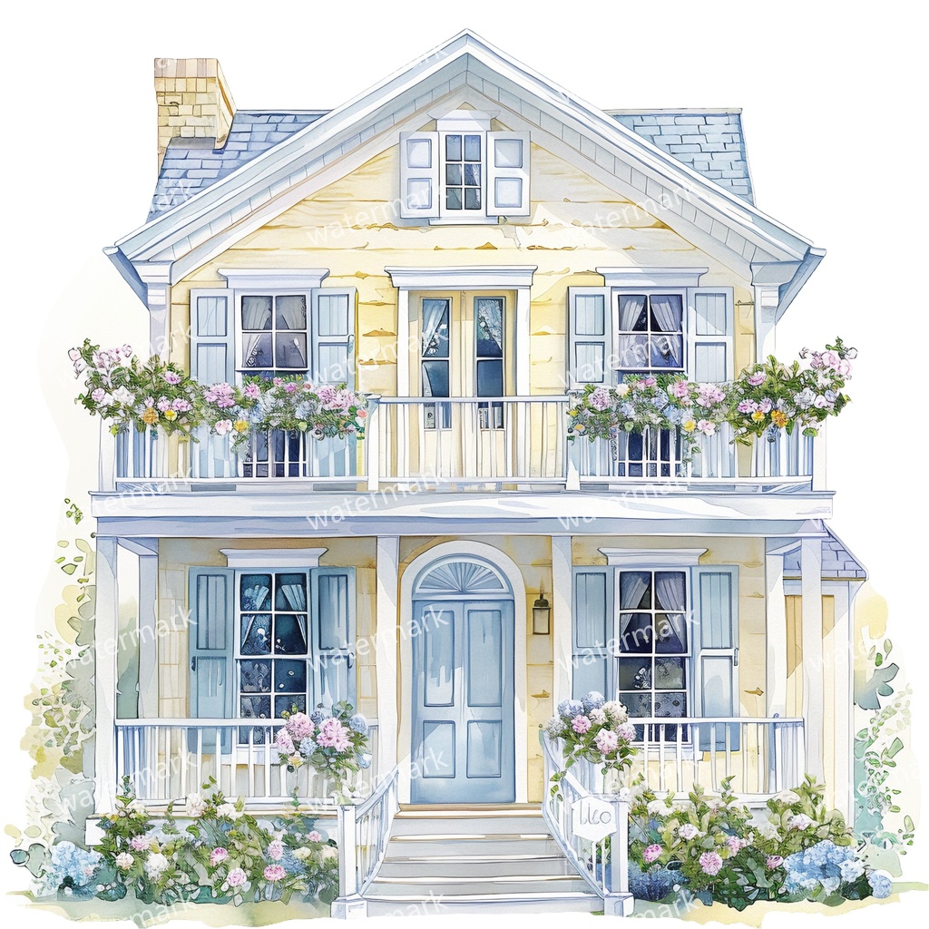 【商用利用可】コテージハウス(水彩コテージ)クリップアート20点セット|高解像度・透過PNG|印刷OK|コラージュ・ジャンクジャーナル素材|即ダウンロード