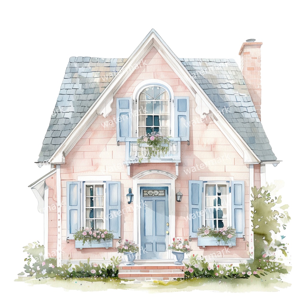 【商用利用可】コテージハウス(水彩コテージ)クリップアート20点セット|高解像度・透過PNG|印刷OK|コラージュ・ジャンクジャーナル素材|即ダウンロード