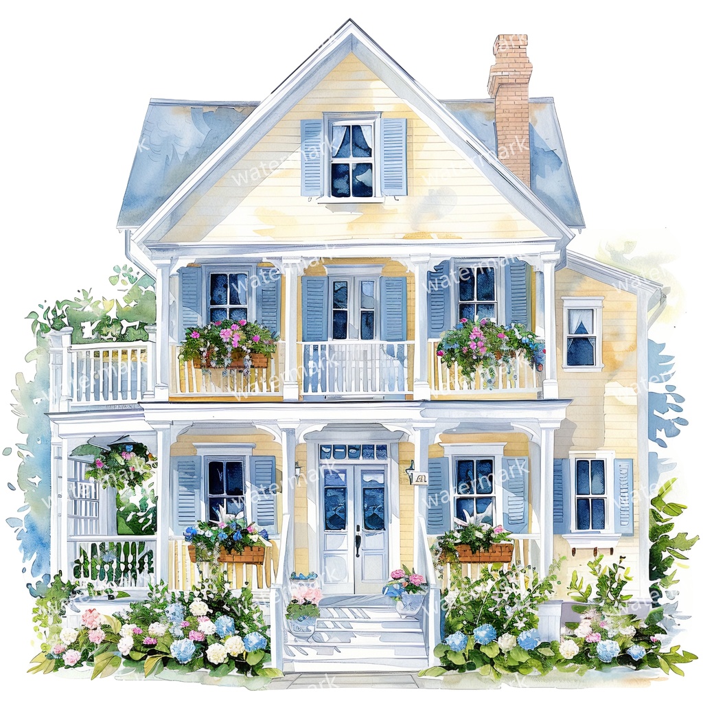 【商用利用可】コテージハウス(水彩コテージ)クリップアート20点セット|高解像度・透過PNG|印刷OK|コラージュ・ジャンクジャーナル素材|即ダウンロード