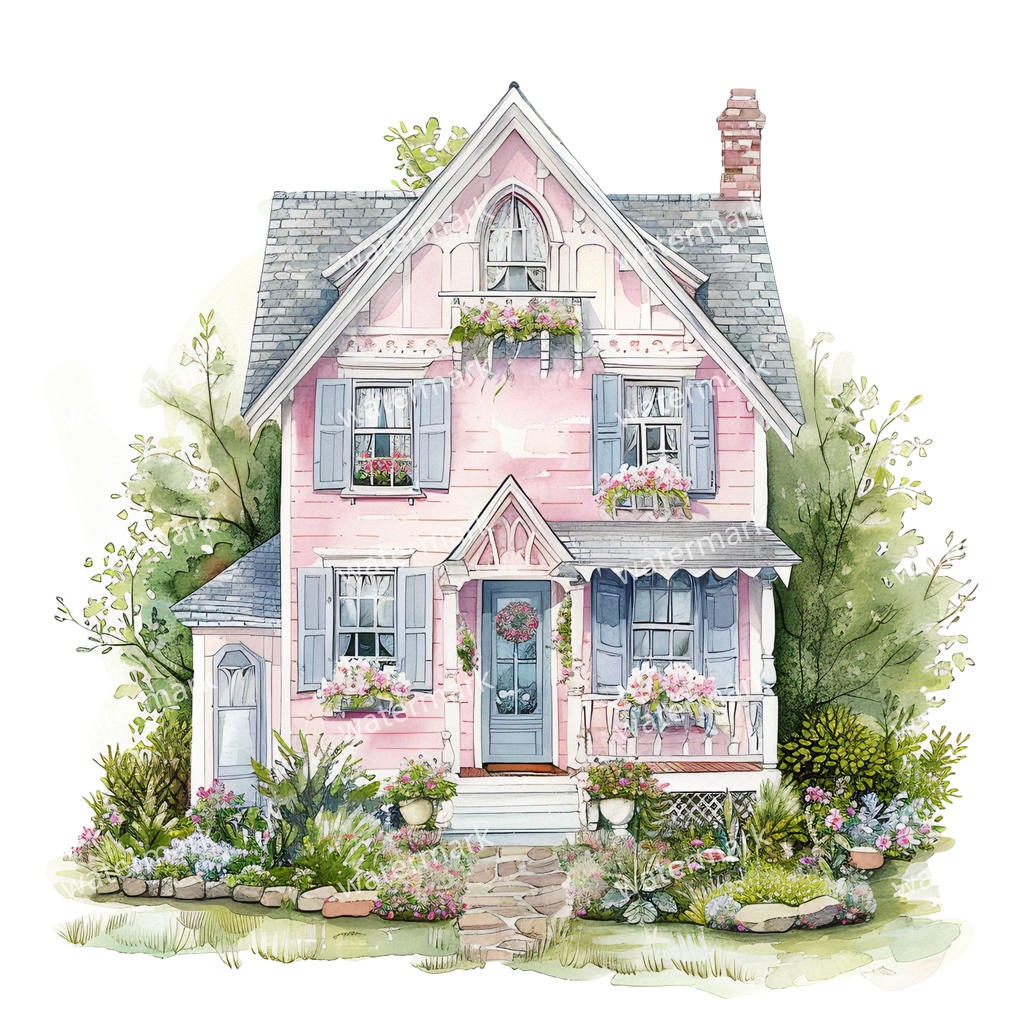 【商用利用可】コテージハウス(水彩コテージ)クリップアート20点セット|高解像度・透過PNG|印刷OK|コラージュ・ジャンクジャーナル素材|即ダウンロード
