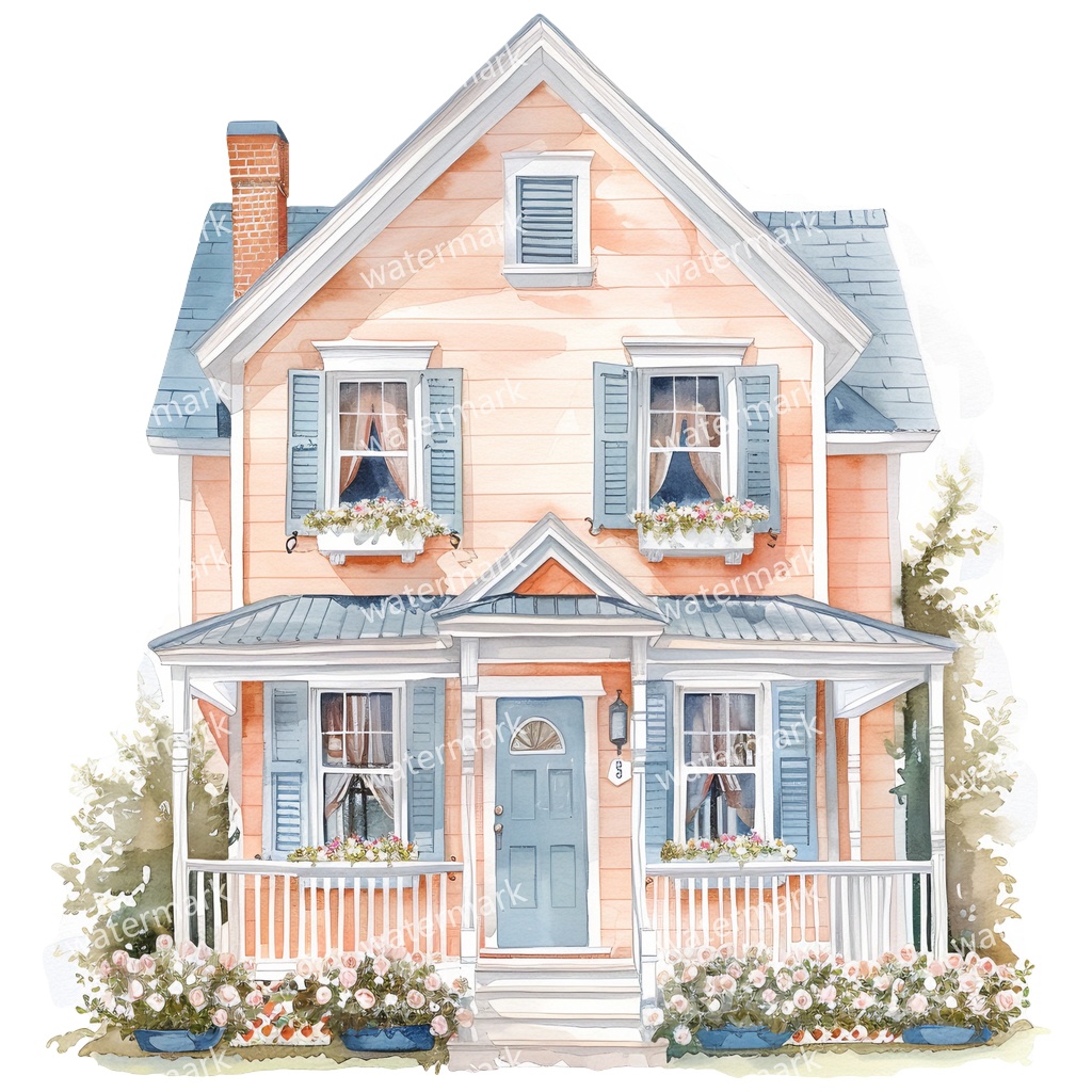 【商用利用可】コテージハウス(水彩コテージ)クリップアート20点セット|高解像度・透過PNG|印刷OK|コラージュ・ジャンクジャーナル素材|即ダウンロード