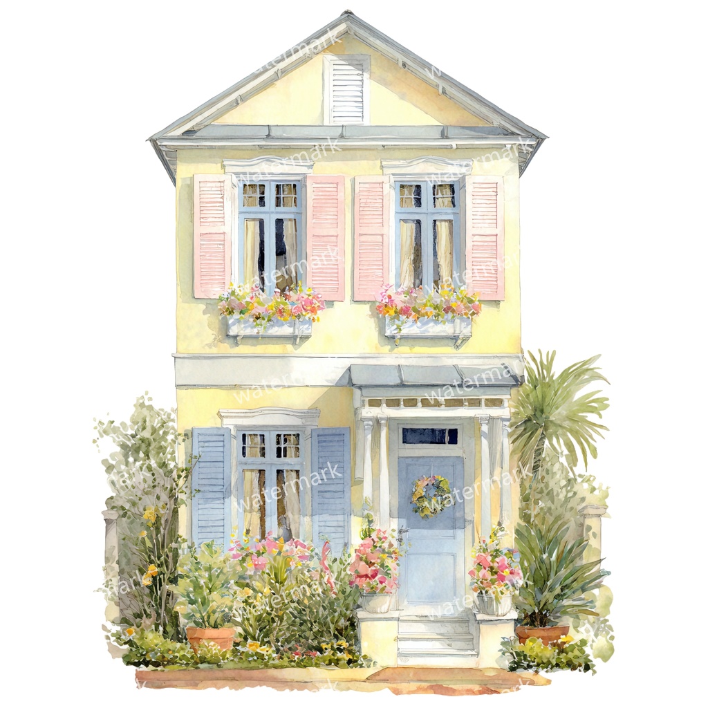 【商用利用可】コテージハウス(水彩コテージ)クリップアート20点セット|高解像度・透過PNG|印刷OK|コラージュ・ジャンクジャーナル素材|即ダウンロード