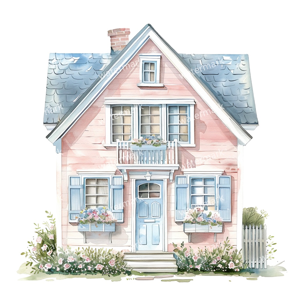 【商用利用可】コテージハウス(水彩コテージ)クリップアート20点セット|高解像度・透過PNG|印刷OK|コラージュ・ジャンクジャーナル素材|即ダウンロード