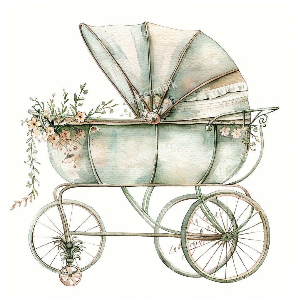 【商用利用可】ベビーカー(水彩ベビーグッズ)クリップアート20点セット|高解像度・透過PNG|印刷OK|コラージュ・ジャンクジャーナル素材|即ダウンロード