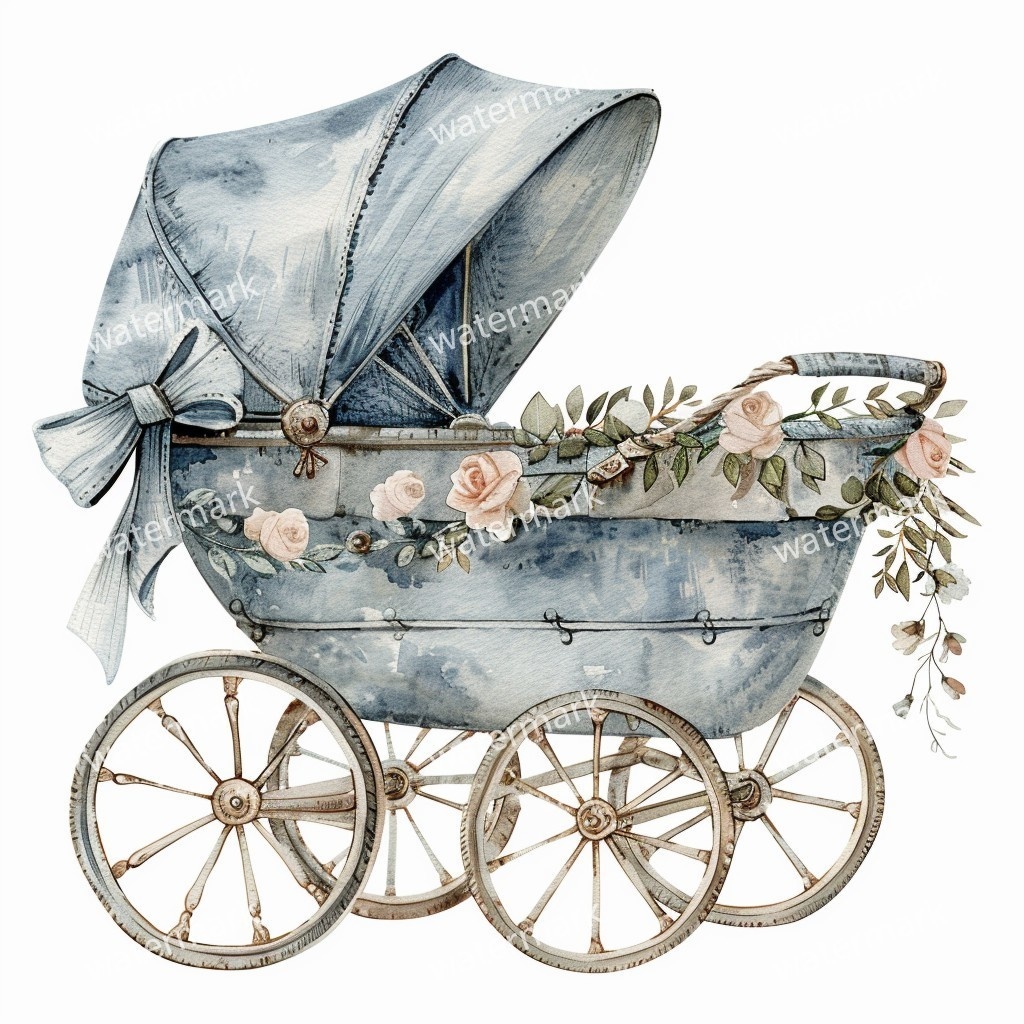 【商用利用可】ベビーカー（水彩ベビーグッズ）クリップアート20点セット｜高解像度・透過PNG｜印刷OK｜コラージュ・ジャンクジャーナル素材｜即ダウンロード