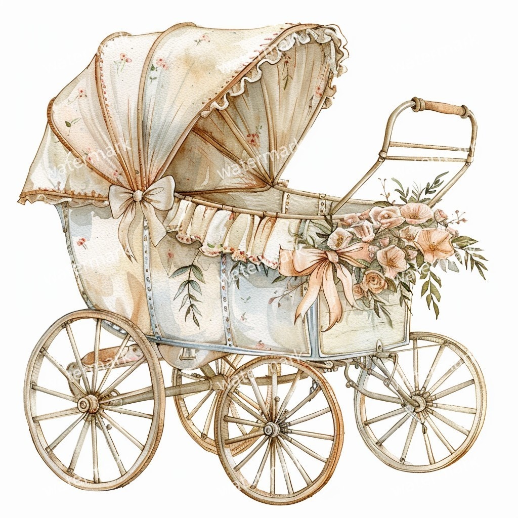 【商用利用可】ベビーカー(水彩ベビーグッズ)クリップアート20点セット|高解像度・透過PNG|印刷OK|コラージュ・ジャンクジャーナル素材|即ダウンロード