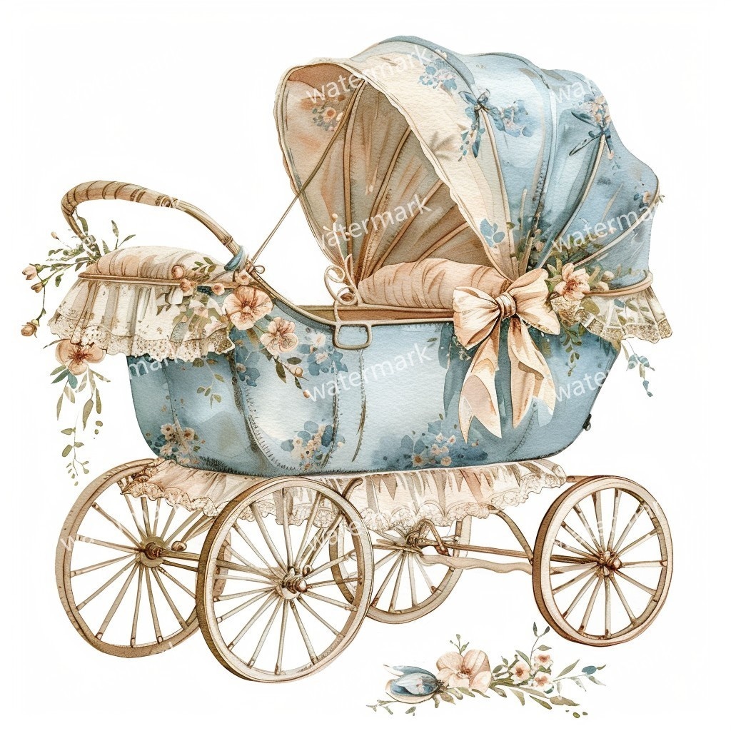 【商用利用可】ベビーカー(水彩ベビーグッズ)クリップアート20点セット|高解像度・透過PNG|印刷OK|コラージュ・ジャンクジャーナル素材|即ダウンロード