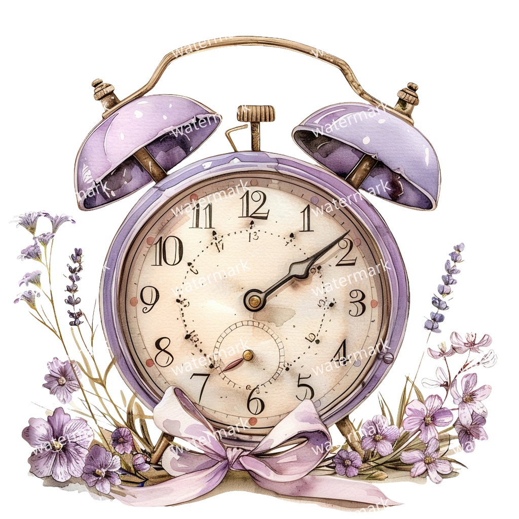 【商用利用可】ヴィンテージ目覚まし時計(水彩ヴィンテージクロック)クリップアート17点セット|高解像度・透過PNG|印刷OK|コラージュ・ジャンクジャーナル素材|即ダウンロード