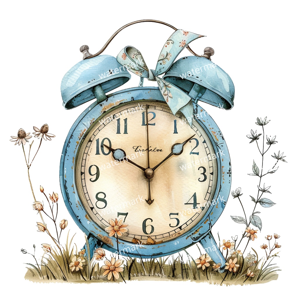 【商用利用可】ヴィンテージ目覚まし時計(水彩ヴィンテージクロック)クリップアート17点セット|高解像度・透過PNG|印刷OK|コラージュ・ジャンクジャーナル素材|即ダウンロード