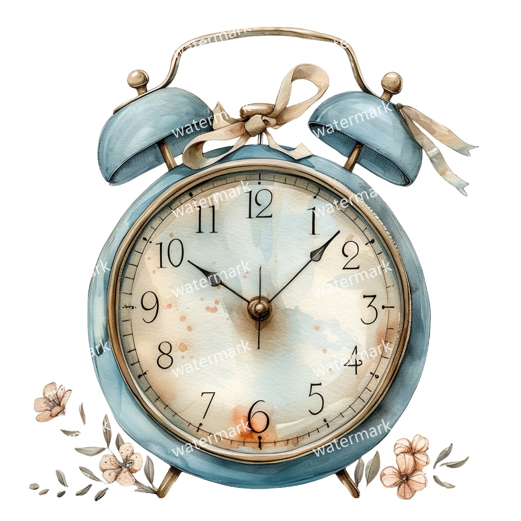 【商用利用可】ヴィンテージ目覚まし時計(水彩ヴィンテージクロック)クリップアート17点セット|高解像度・透過PNG|印刷OK|コラージュ・ジャンクジャーナル素材|即ダウンロード