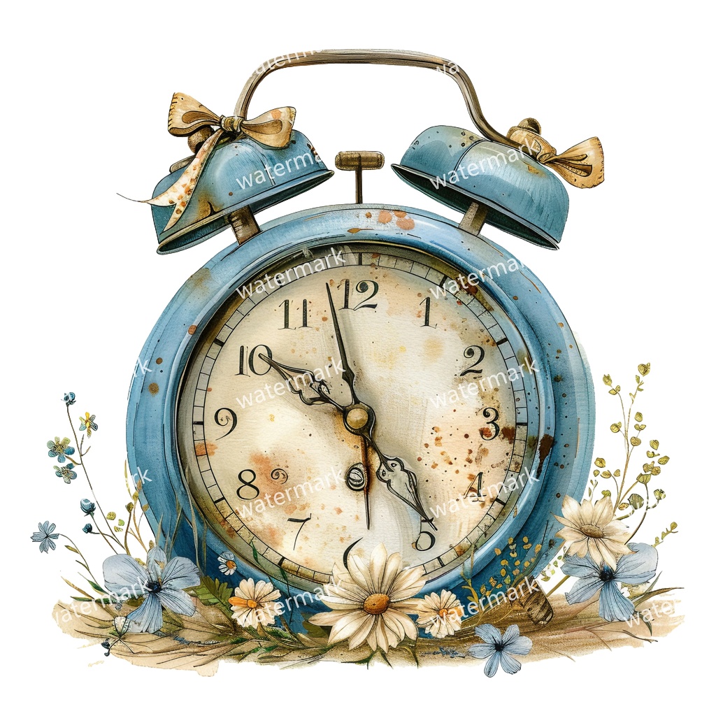 【商用利用可】ヴィンテージ目覚まし時計(水彩ヴィンテージクロック)クリップアート17点セット|高解像度・透過PNG|印刷OK|コラージュ・ジャンクジャーナル素材|即ダウンロード