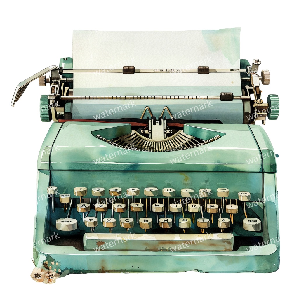 【商用利用可】ヴィンテージタイプライター(水彩クラシックタイプライター)クリップアート20点セット|高解像度・透過PNG|印刷OK|コラージュ・ジャンクジャーナル素材|即ダウンロード