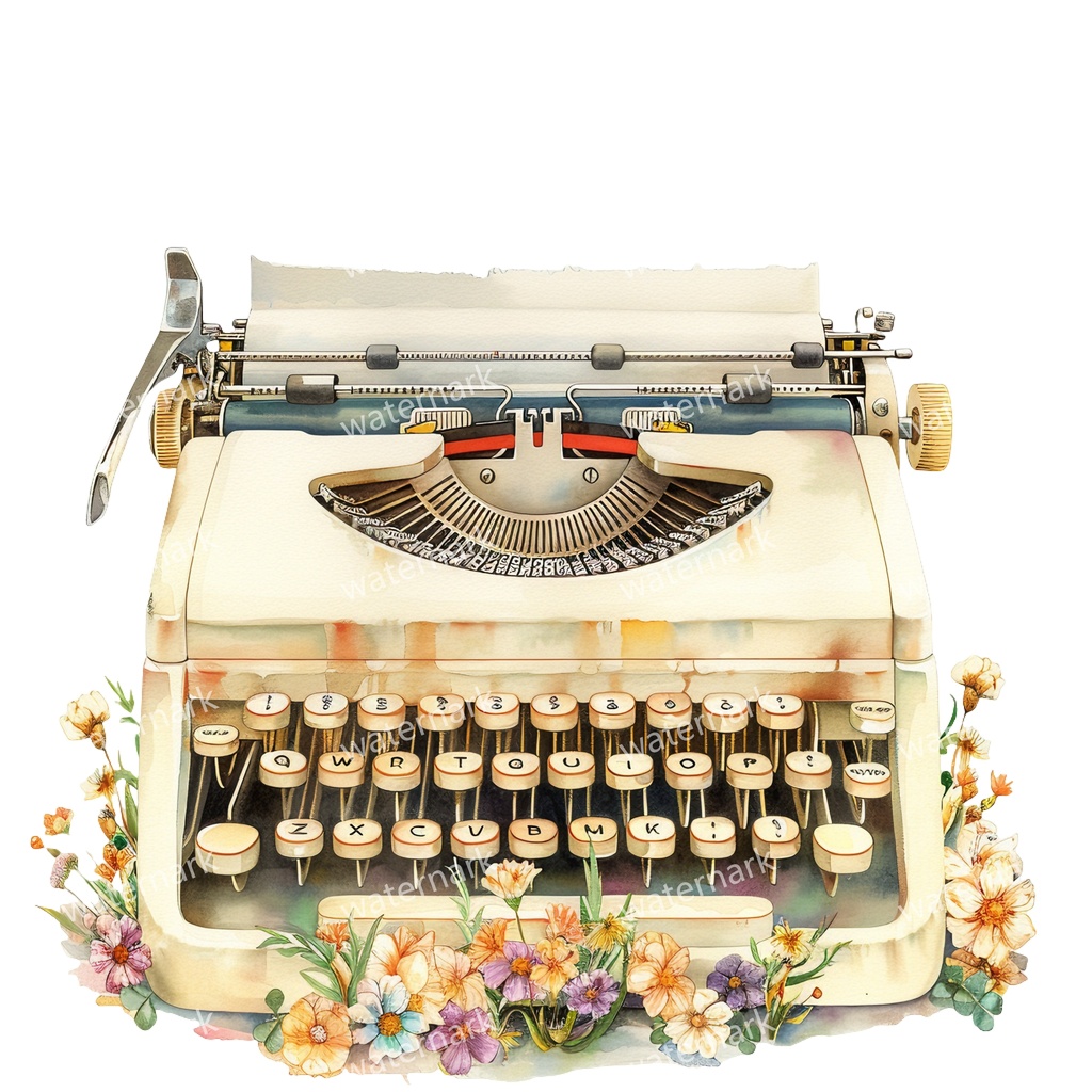 【商用利用可】ヴィンテージタイプライター(水彩クラシックタイプライター)クリップアート20点セット|高解像度・透過PNG|印刷OK|コラージュ・ジャンクジャーナル素材|即ダウンロード