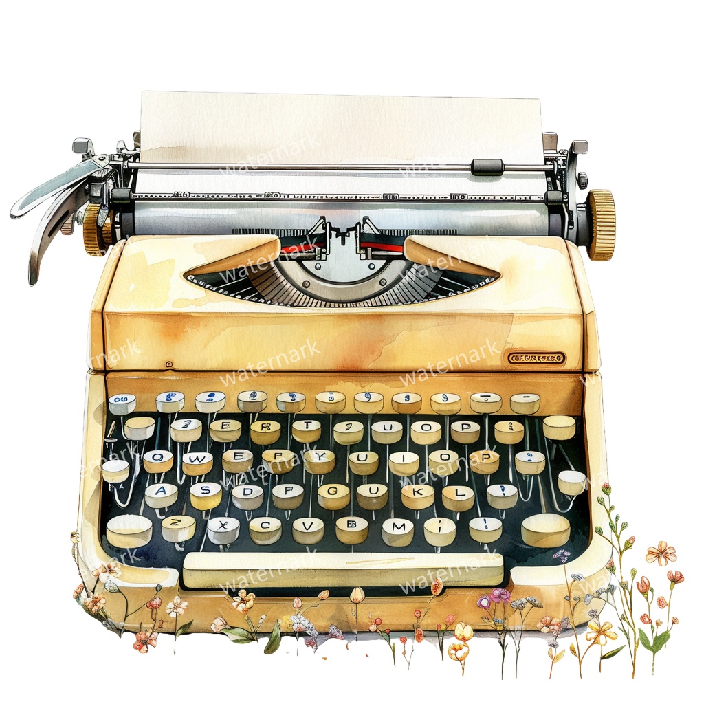【商用利用可】ヴィンテージタイプライター(水彩クラシックタイプライター)クリップアート20点セット|高解像度・透過PNG|印刷OK|コラージュ・ジャンクジャーナル素材|即ダウンロード
