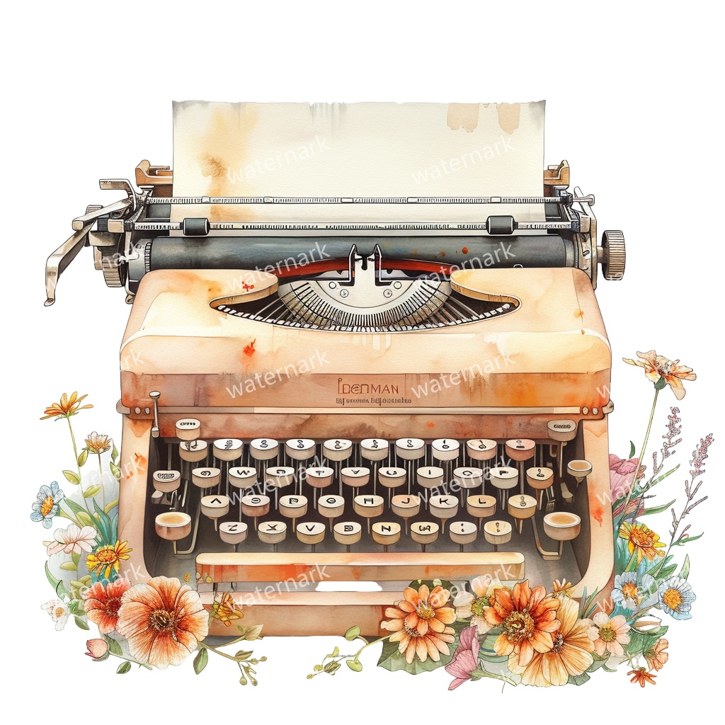 【商用利用可】ヴィンテージタイプライター(水彩クラシックタイプライター)クリップアート20点セット|高解像度・透過PNG|印刷OK|コラージュ・ジャンクジャーナル素材|即ダウンロード