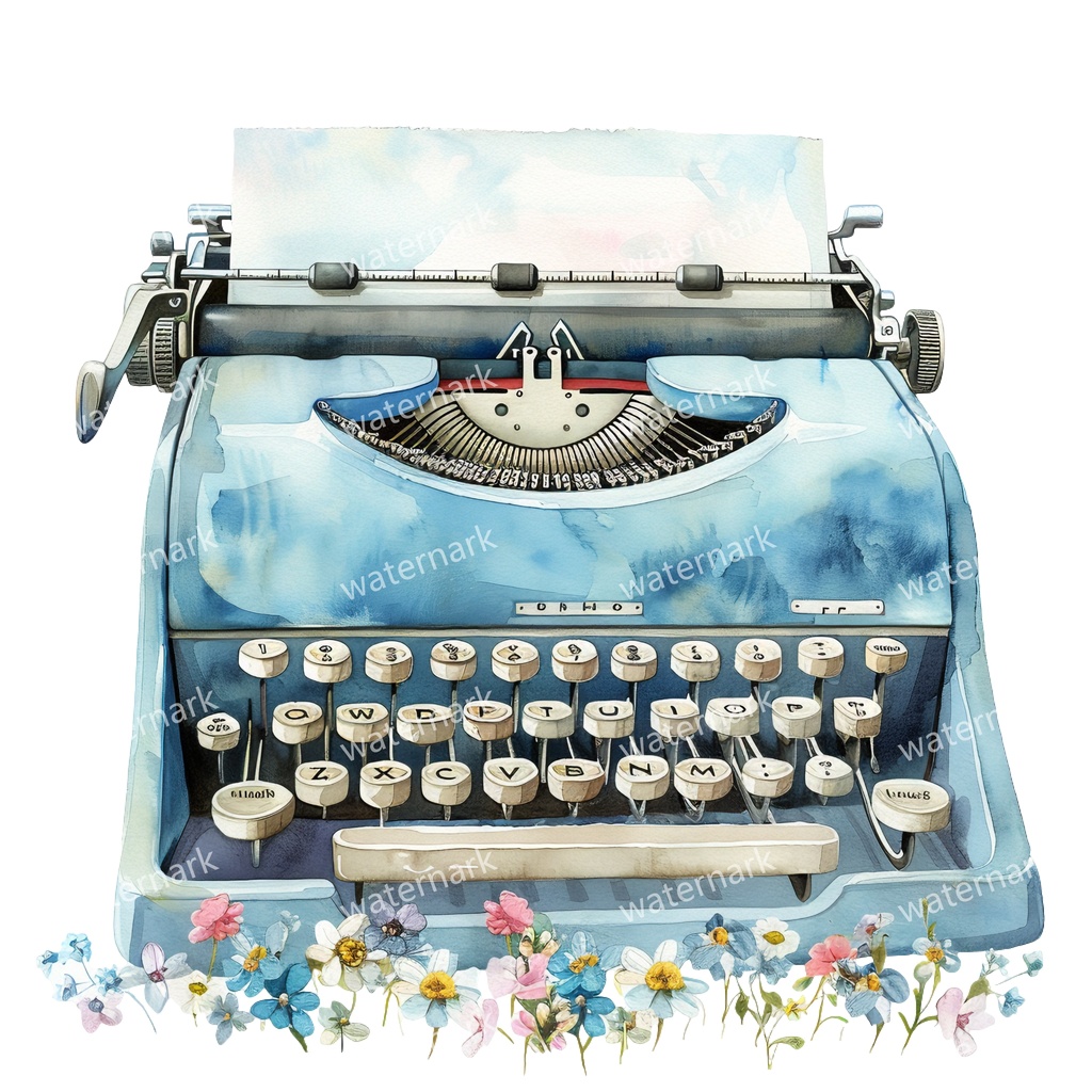 【商用利用可】ヴィンテージタイプライター(水彩クラシックタイプライター)クリップアート20点セット|高解像度・透過PNG|印刷OK|コラージュ・ジャンクジャーナル素材|即ダウンロード