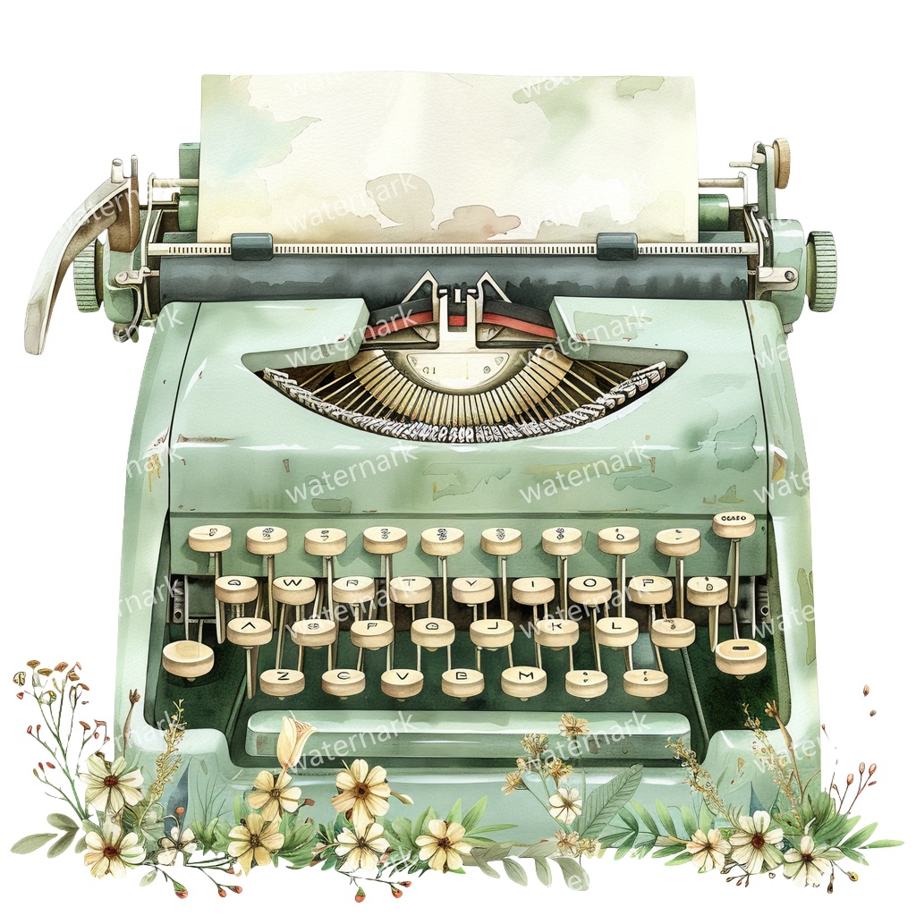 【商用利用可】ヴィンテージタイプライター(水彩クラシックタイプライター)クリップアート20点セット|高解像度・透過PNG|印刷OK|コラージュ・ジャンクジャーナル素材|即ダウンロード