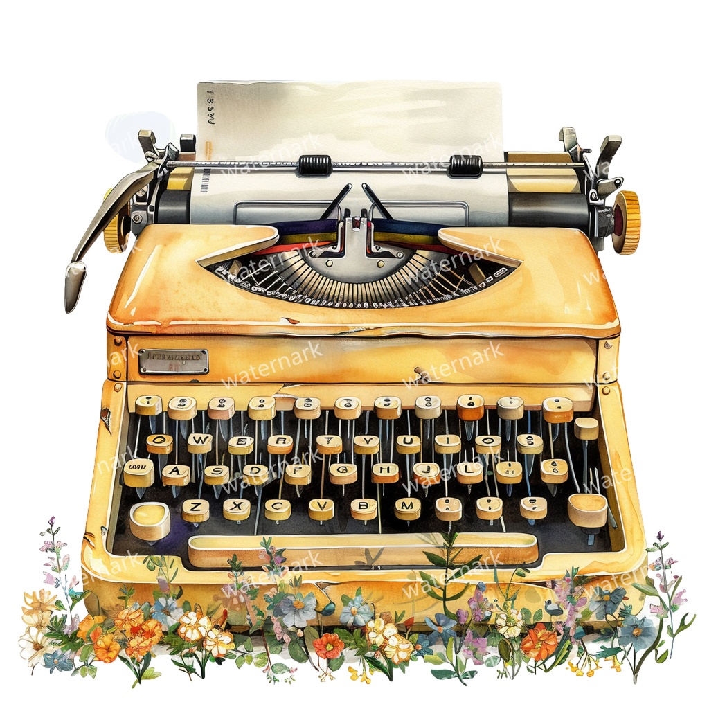 【商用利用可】ヴィンテージタイプライター(水彩クラシックタイプライター)クリップアート20点セット|高解像度・透過PNG|印刷OK|コラージュ・ジャンクジャーナル素材|即ダウンロード