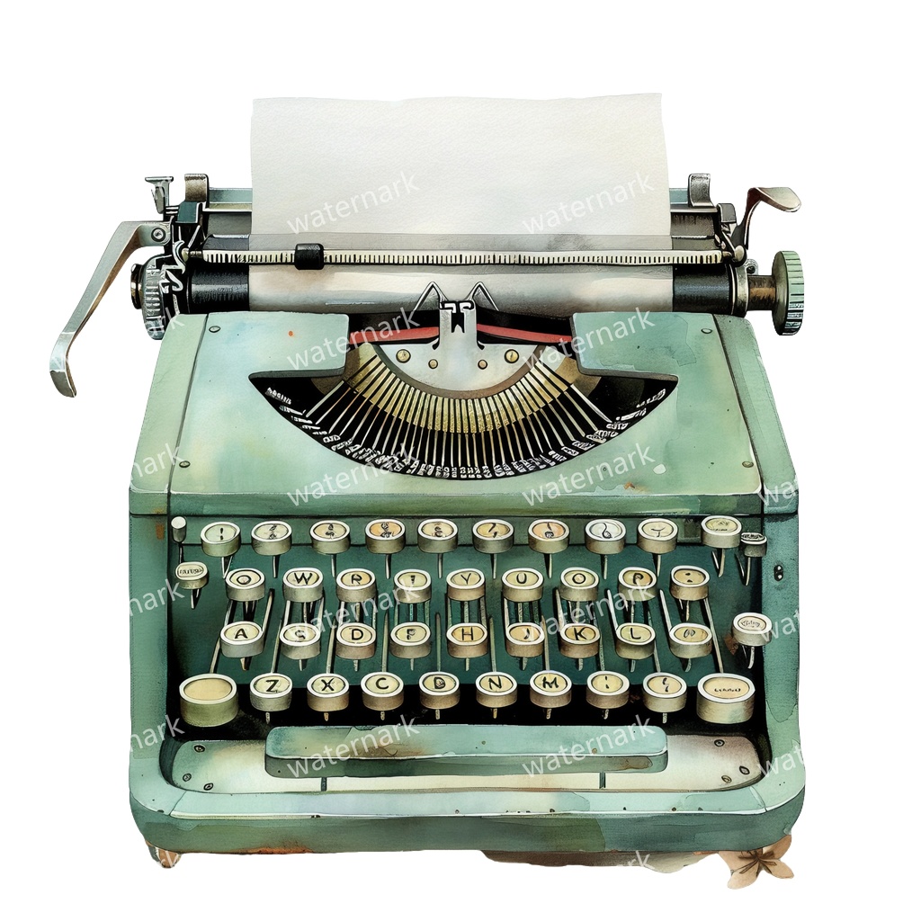 【商用利用可】ヴィンテージタイプライター(水彩クラシックタイプライター)クリップアート20点セット|高解像度・透過PNG|印刷OK|コラージュ・ジャンクジャーナル素材|即ダウンロード