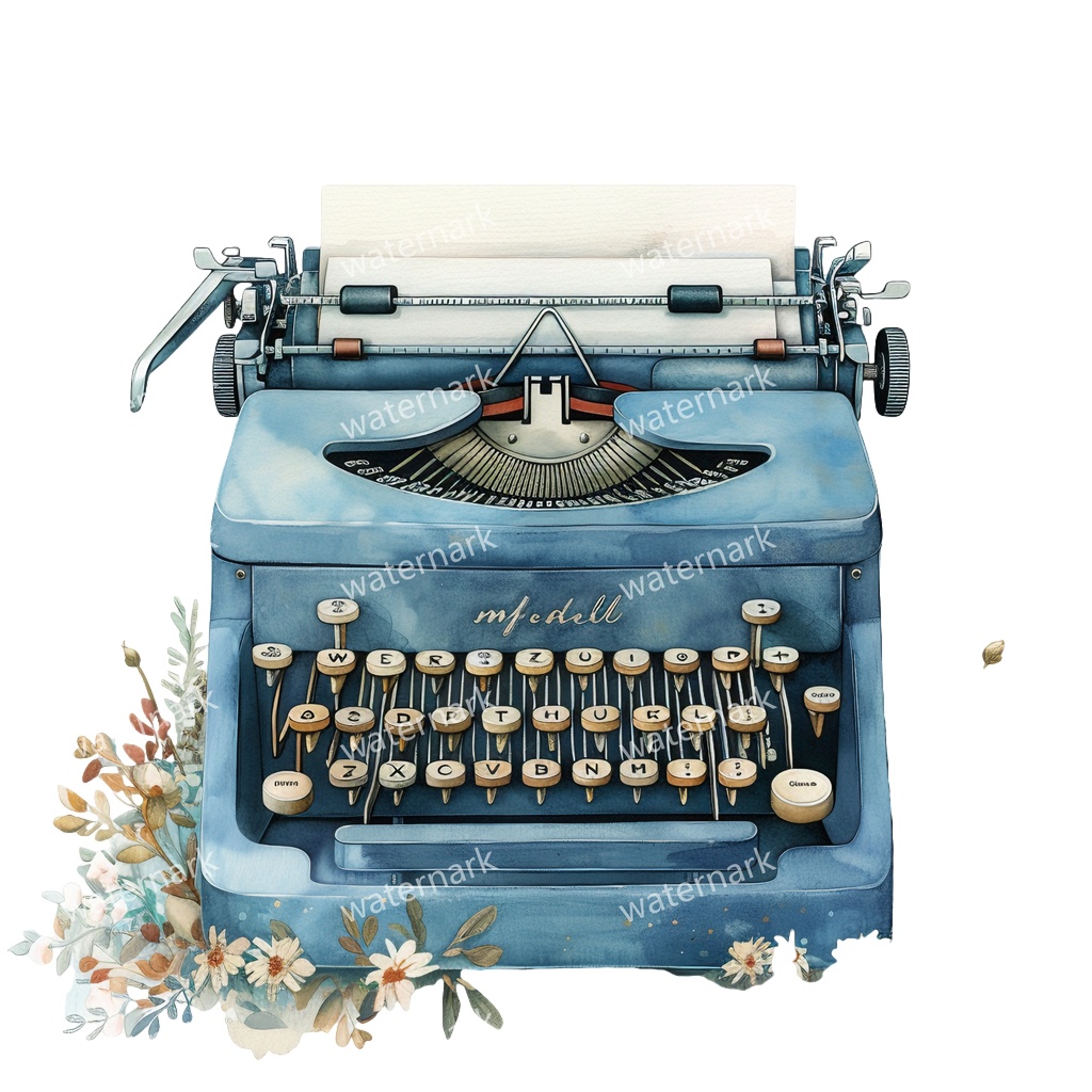 【商用利用可】ヴィンテージタイプライター(水彩クラシックタイプライター)クリップアート20点セット|高解像度・透過PNG|印刷OK|コラージュ・ジャンクジャーナル素材|即ダウンロード