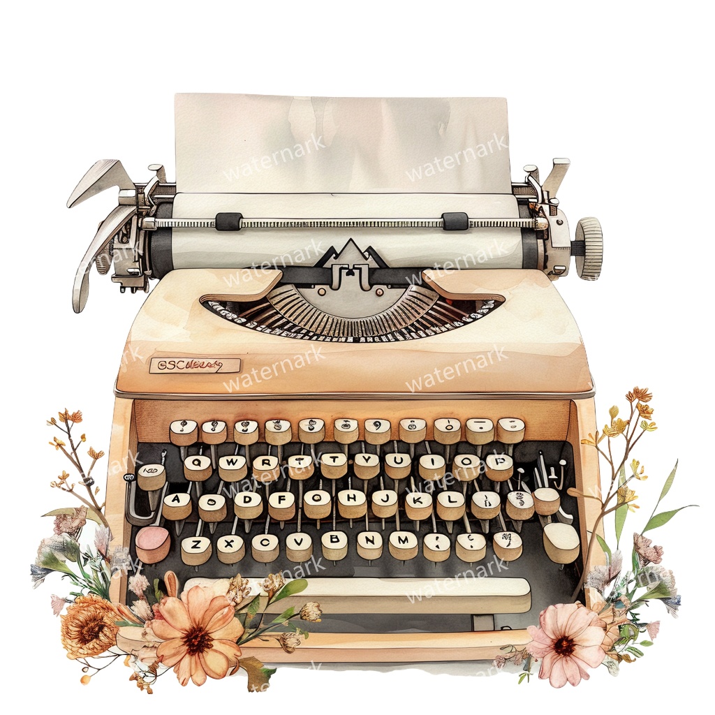 【商用利用可】ヴィンテージタイプライター(水彩クラシックタイプライター)クリップアート20点セット|高解像度・透過PNG|印刷OK|コラージュ・ジャンクジャーナル素材|即ダウンロード