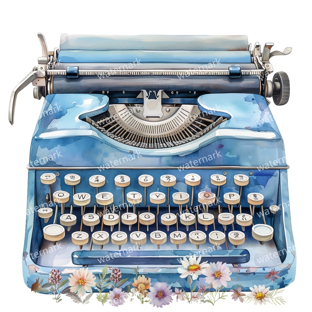 【商用利用可】ヴィンテージタイプライター(水彩クラシックタイプライター)クリップアート20点セット|高解像度・透過PNG|印刷OK|コラージュ・ジャンクジャーナル素材|即ダウンロード