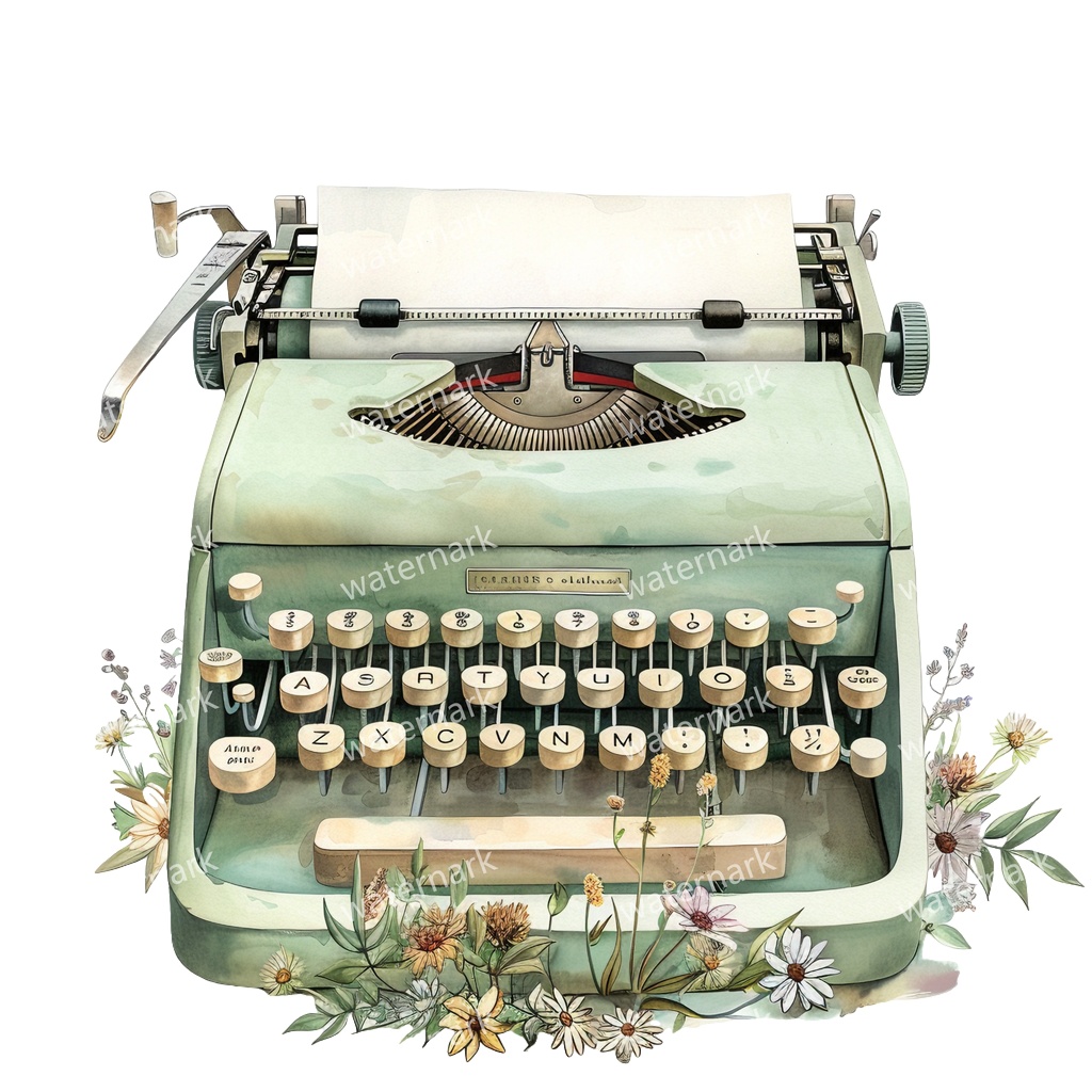 【商用利用可】ヴィンテージタイプライター(水彩クラシックタイプライター)クリップアート20点セット|高解像度・透過PNG|印刷OK|コラージュ・ジャンクジャーナル素材|即ダウンロード