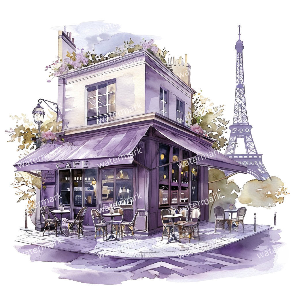 【商用利用可】パリのカフェコーナー(水彩パリスケッチ)クリップアート20点セット|高解像度・透過PNG|印刷OK|コラージュ・ジャンクジャーナル素材|即ダウンロード