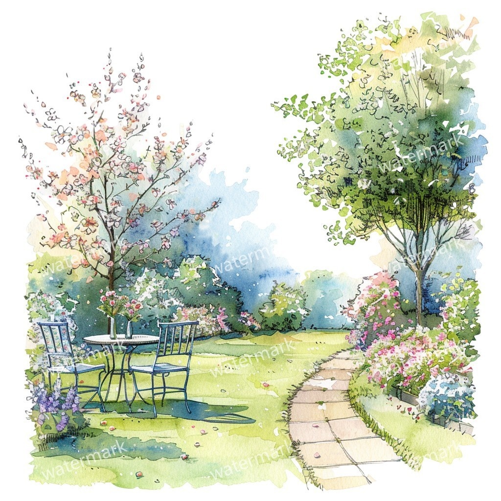 【商用利用可】春のガーデン(水彩スプリングガーデン)クリップアート14点セット|高解像度JPG|印刷OK|コラージュ・ジャンクジャーナル素材|即ダウンロード