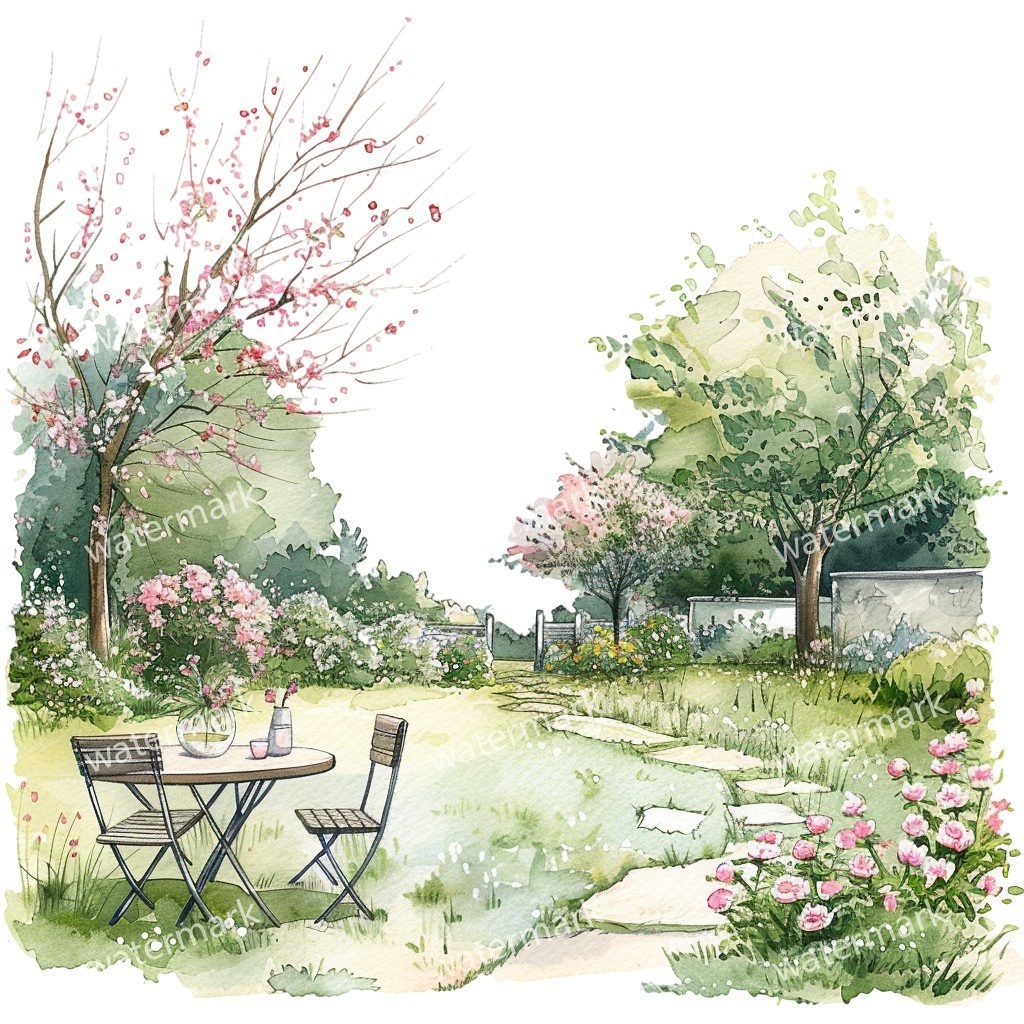 【商用利用可】春のガーデン(水彩スプリングガーデン)クリップアート14点セット|高解像度JPG|印刷OK|コラージュ・ジャンクジャーナル素材|即ダウンロード