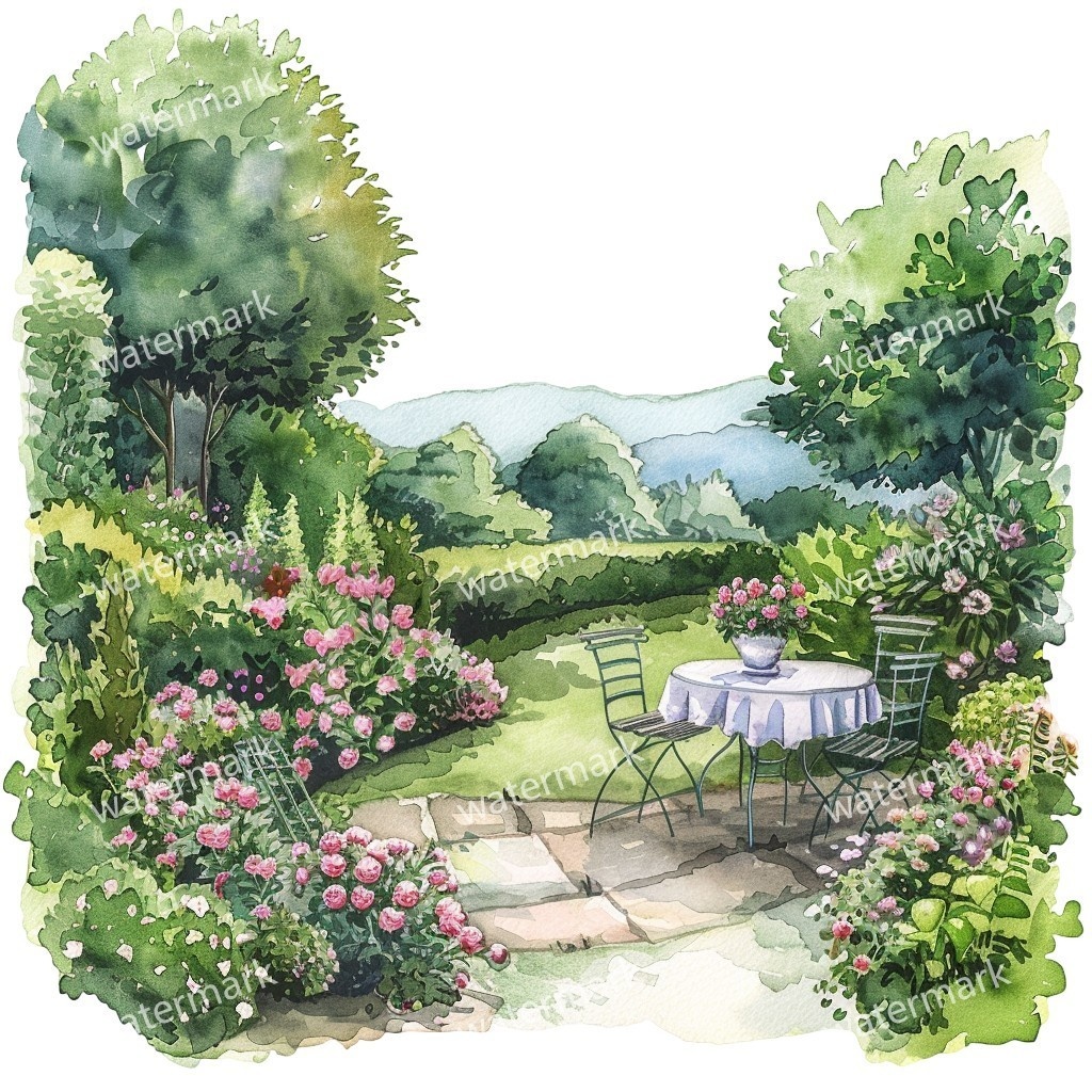 【商用利用可】春のガーデン(水彩スプリングガーデン)クリップアート14点セット|高解像度JPG|印刷OK|コラージュ・ジャンクジャーナル素材|即ダウンロード