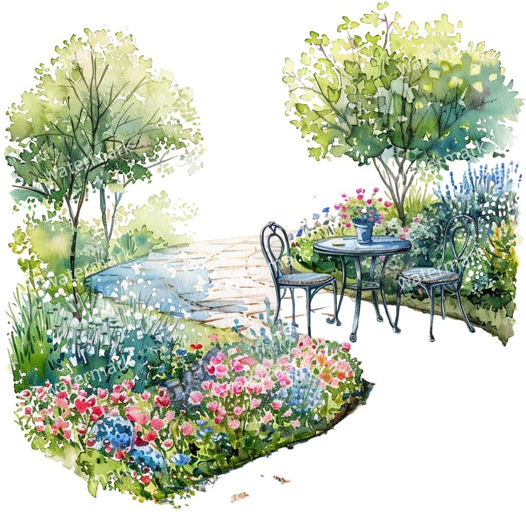 【商用利用可】春のガーデン(水彩スプリングガーデン)クリップアート14点セット|高解像度JPG|印刷OK|コラージュ・ジャンクジャーナル素材|即ダウンロード