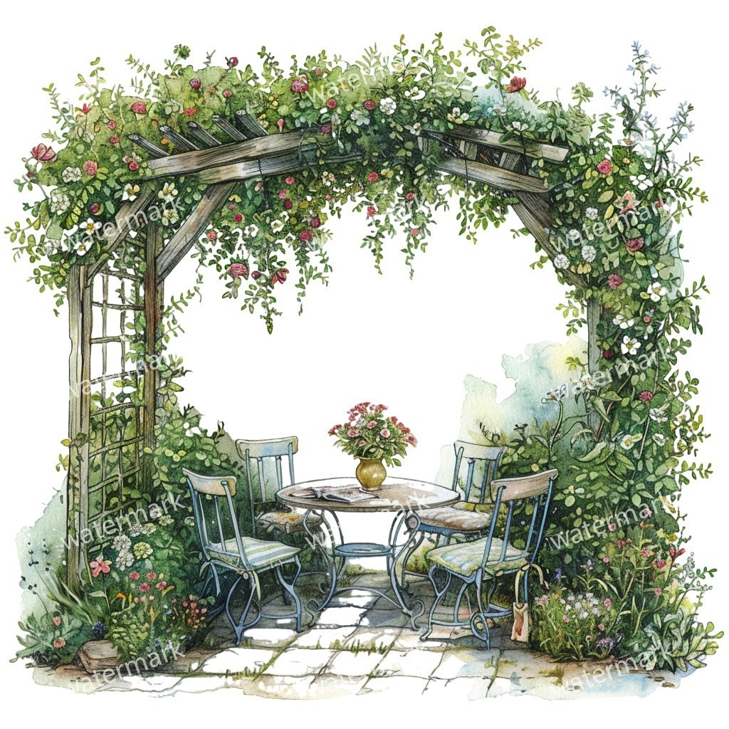 【商用利用可】春のガーデン(水彩スプリングガーデン)クリップアート14点セット|高解像度JPG|印刷OK|コラージュ・ジャンクジャーナル素材|即ダウンロード