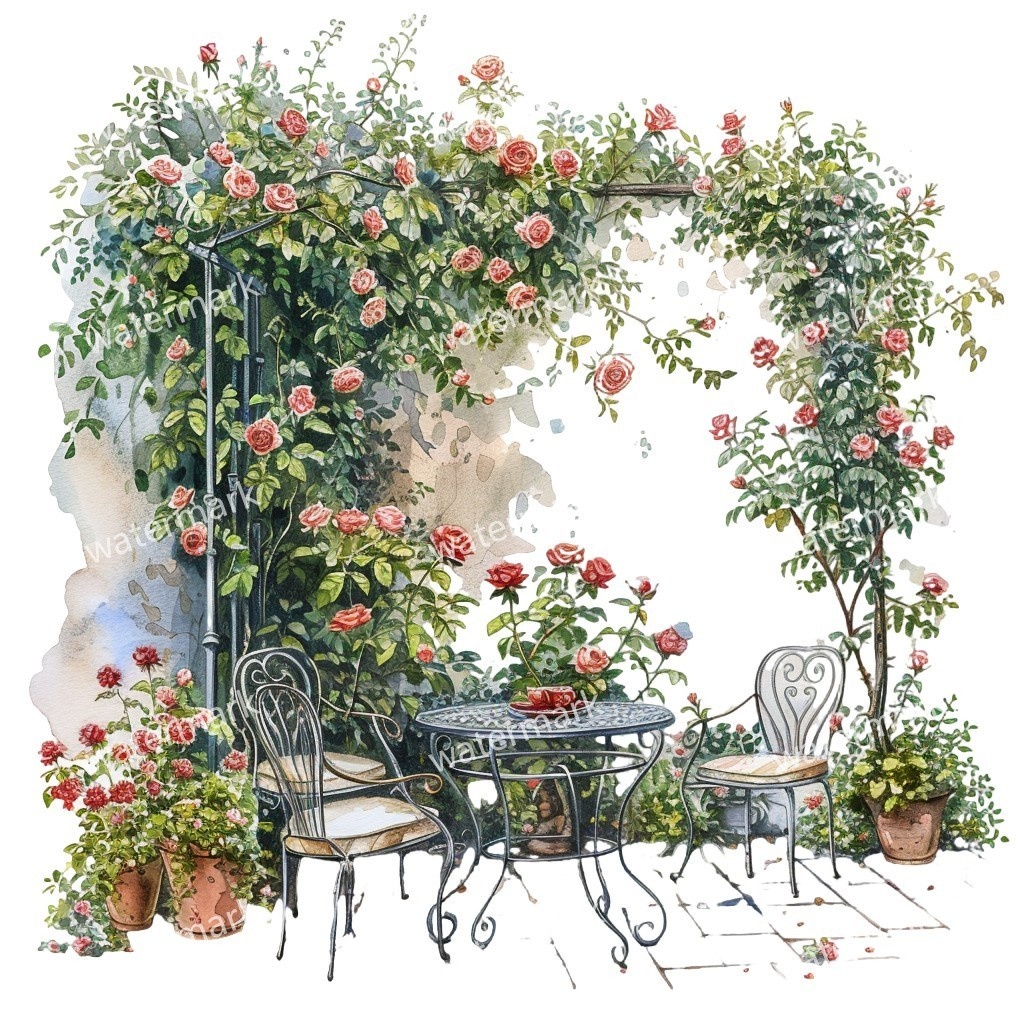 【商用利用可】春のガーデン(水彩スプリングガーデン)クリップアート14点セット|高解像度JPG|印刷OK|コラージュ・ジャンクジャーナル素材|即ダウンロード