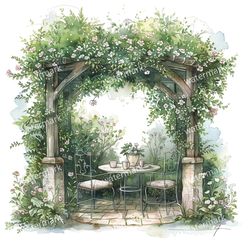 【商用利用可】春のガーデン(水彩スプリングガーデン)クリップアート14点セット|高解像度JPG|印刷OK|コラージュ・ジャンクジャーナル素材|即ダウンロード